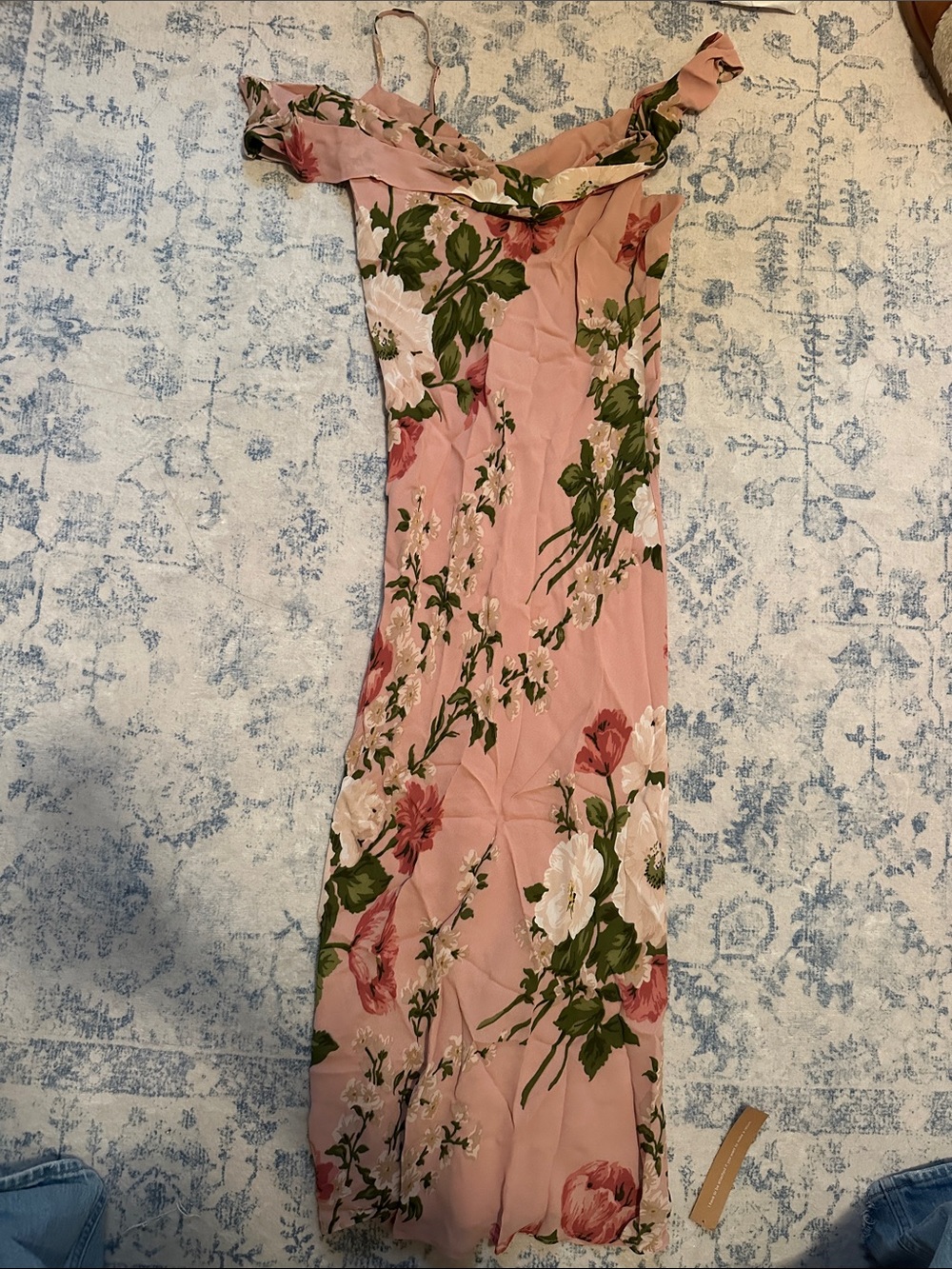 Reformation Floral Off-Shoulder Maxi Dress in Blush Pink